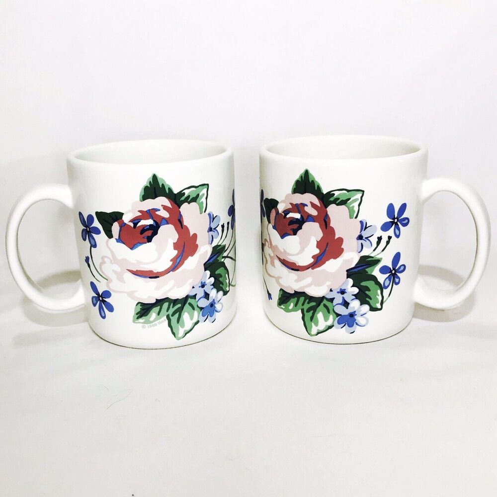 Pair Of Vintage Floral Coffee Mugs Morning Garden Flowers Treasure Craft USA 80s